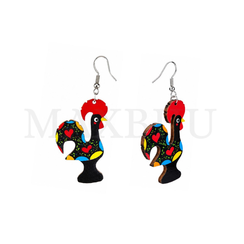 Wooden Earring – Barcelos Rooster 26x45mm.