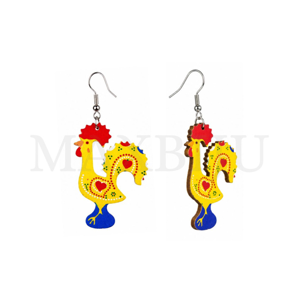 Wooden Earring – Barcelos Rooster 31x44mm.