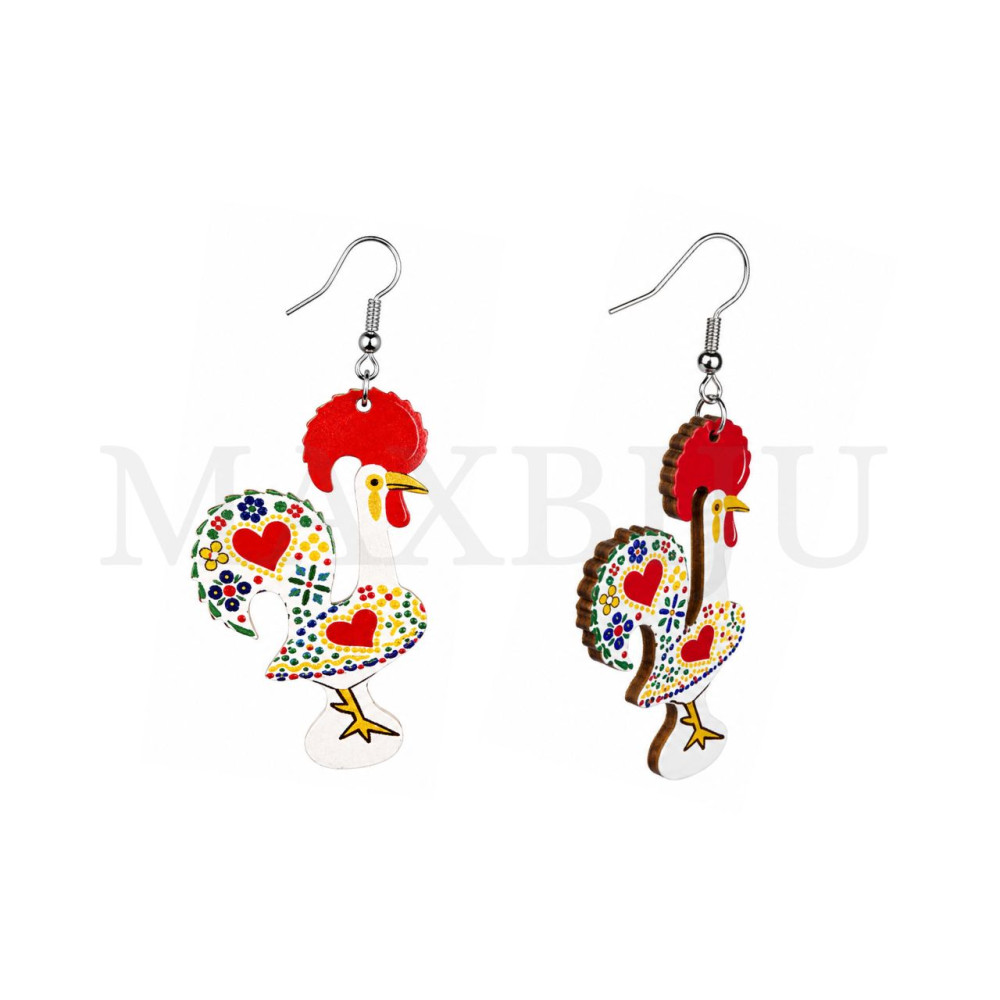 Wooden Earring – Barcelos Rooster 31x44mm.