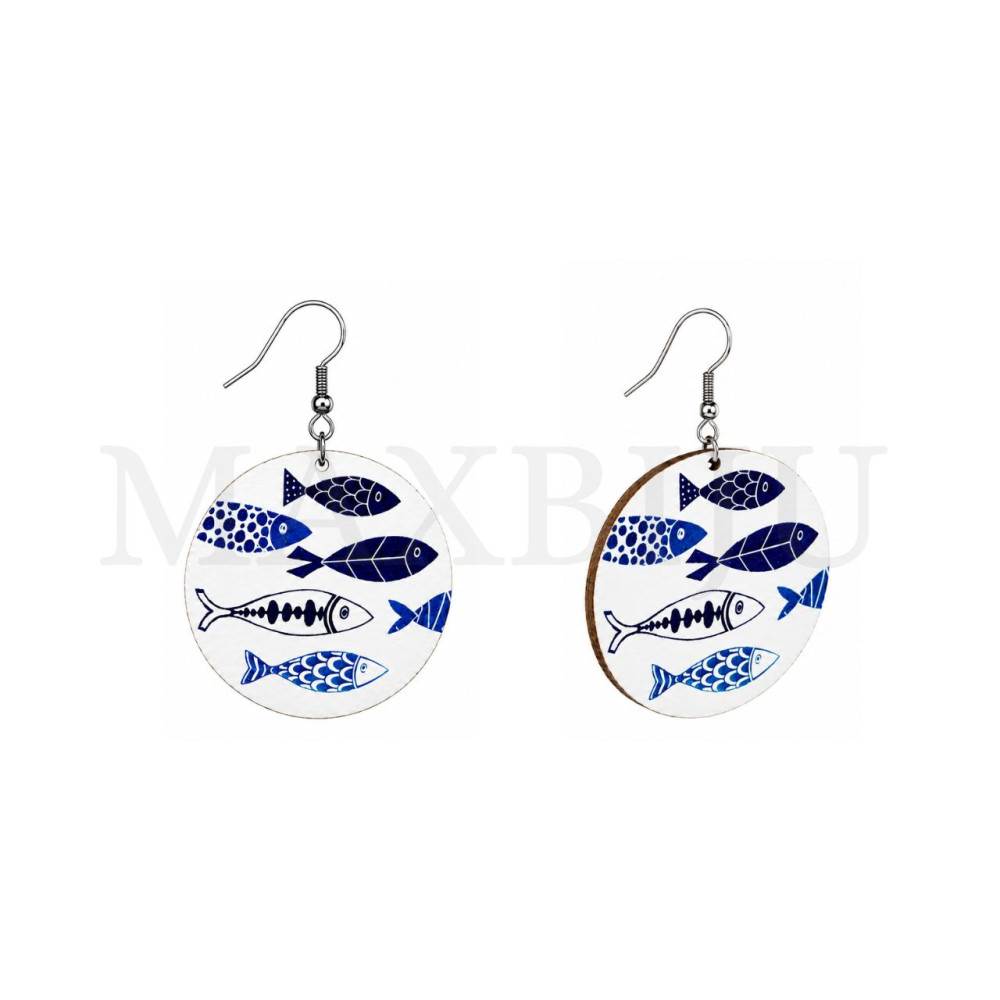 Wooden Earring – Portuguese Tile, 40mm.