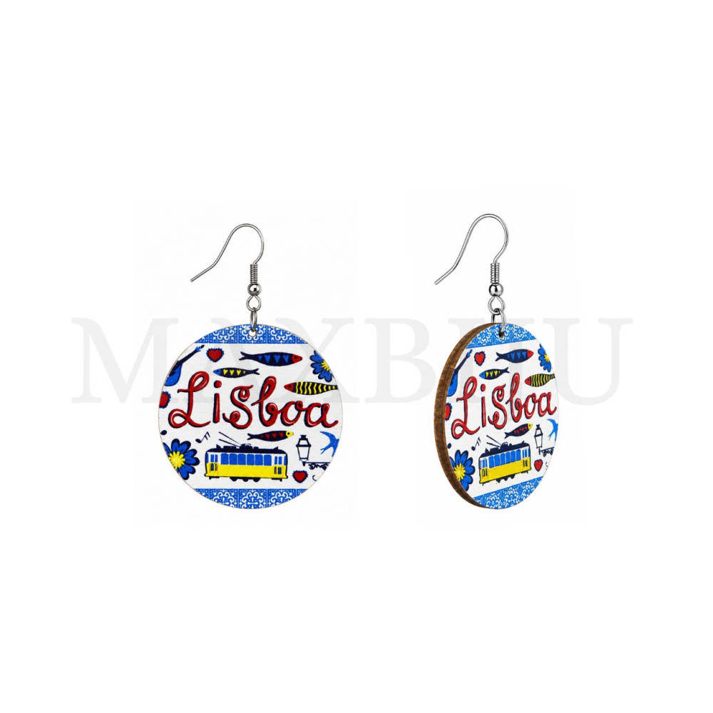 Wooden Earring – Portuguese Tile, 40mm.