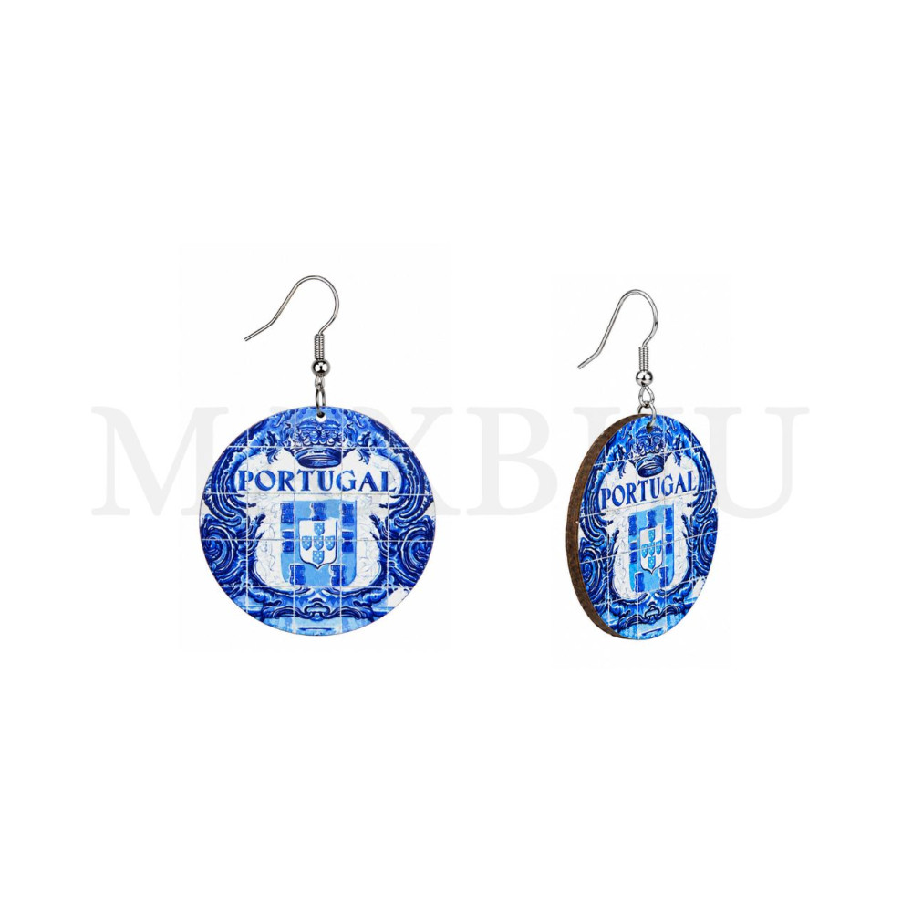 Wooden Earring – Portuguese Tile, 40mm.