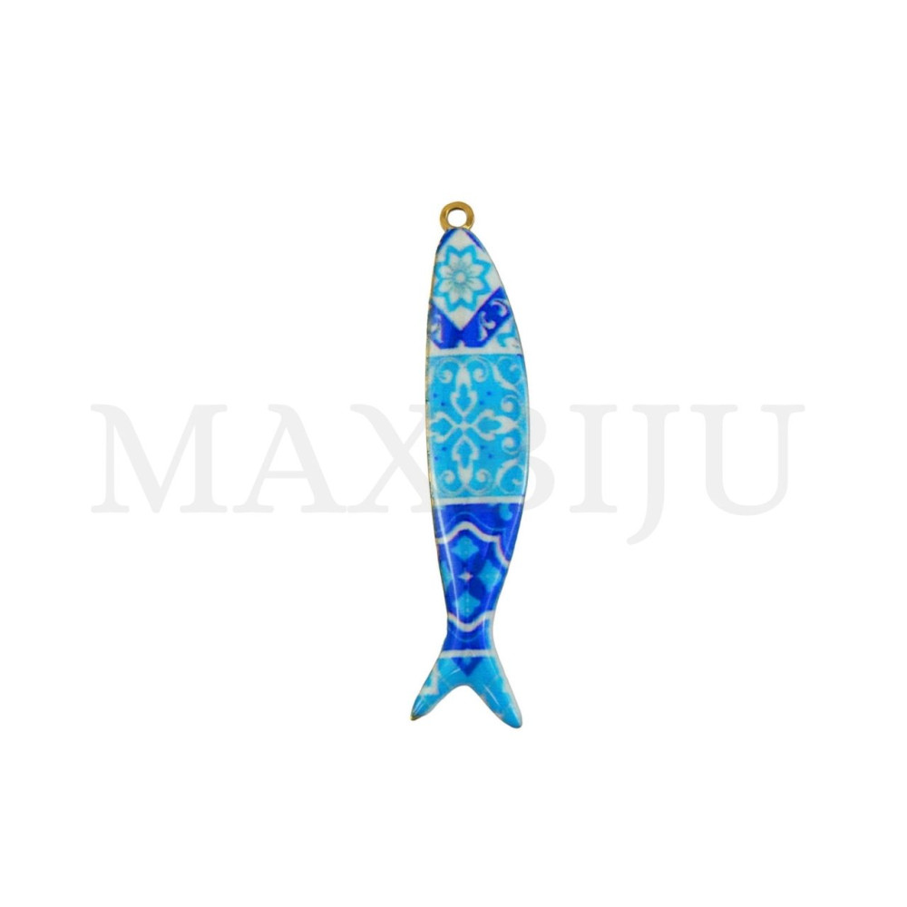 Portuguese Tile-Style Stainless Steel Pendant - Fish 8x33mm