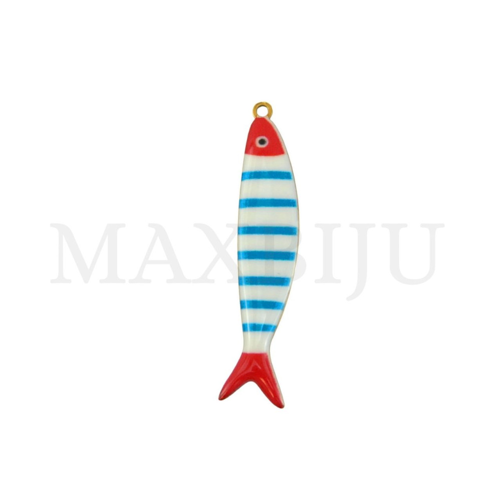 Portuguese Tile-Style Stainless Steel Pendant - Fish 8x36mm