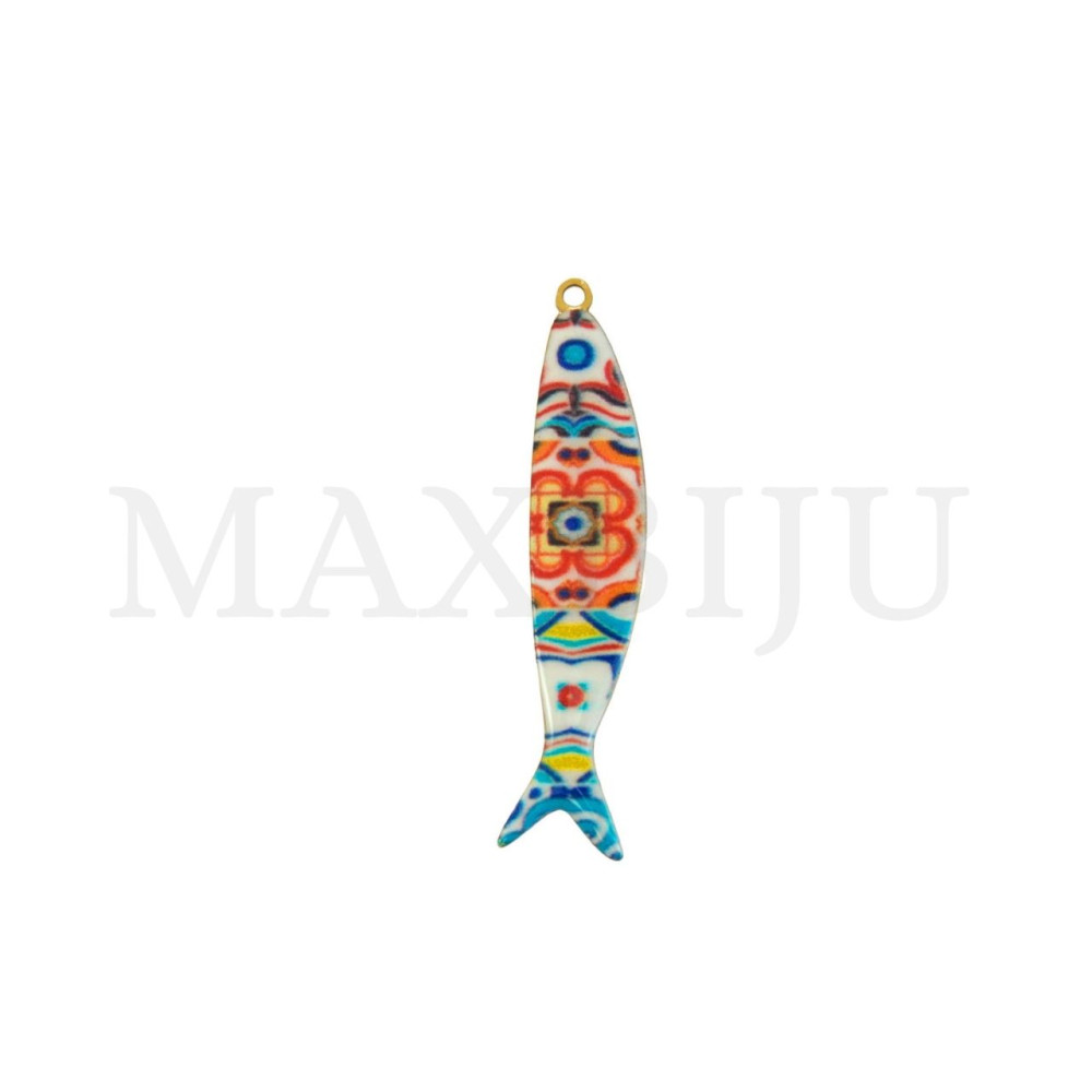 Portuguese Tile-Style Stainless Steel Pendant - Fish 8x37mm