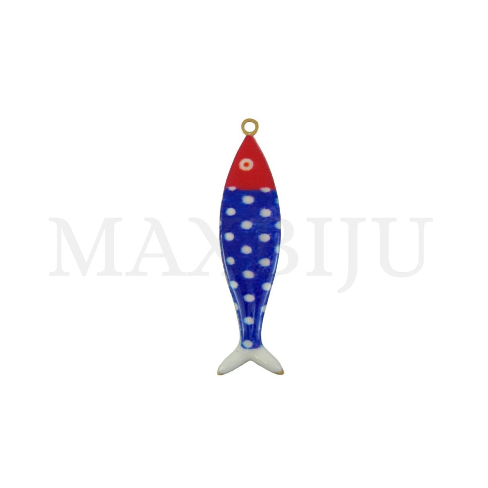 Portuguese Tile-Style Stainless Steel Pendant - Fish 9x37mm