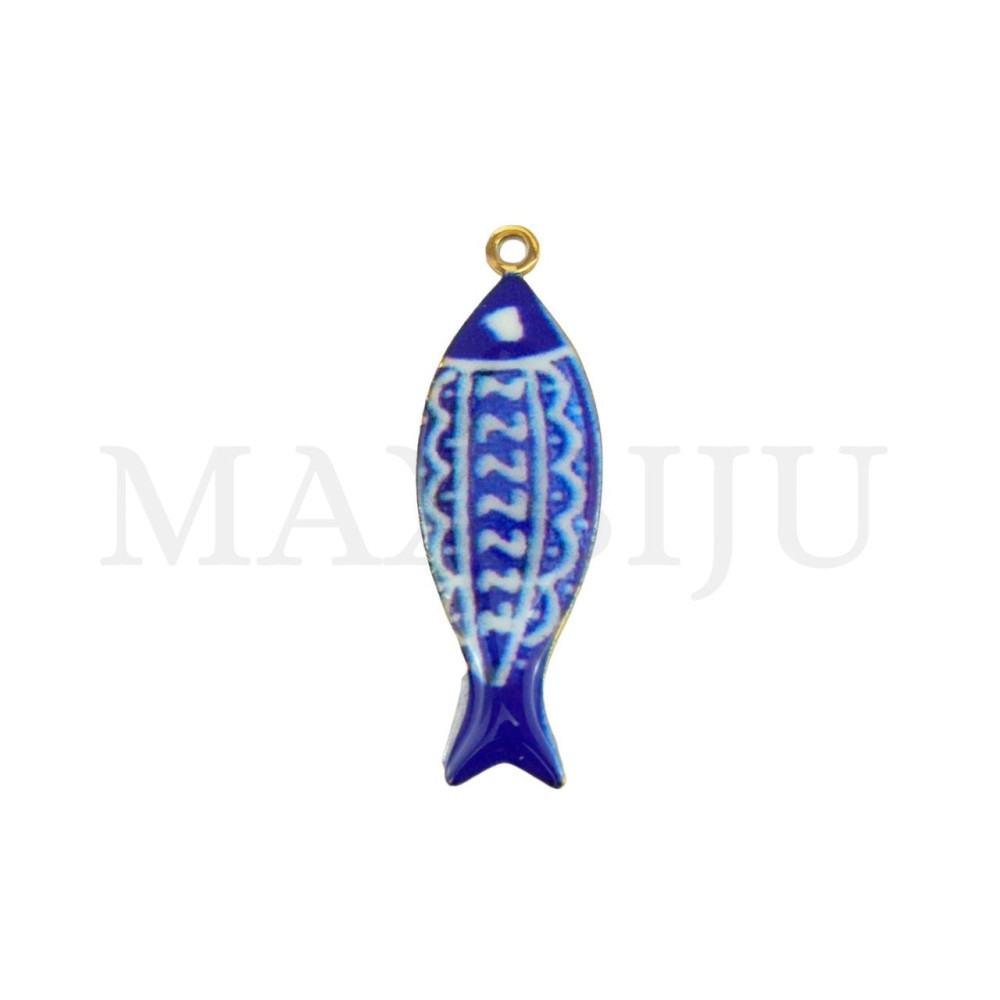 Portuguese Tile-Style Stainless Steel Pendant - Fish 9x21mm