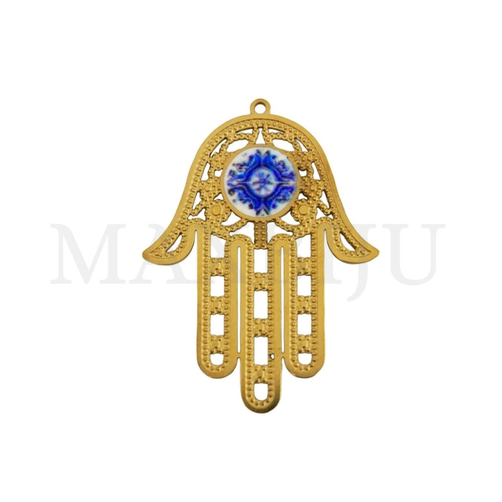 Portuguese Tile Stainless Steel Pendant - Hand of Fatima 27x37mm