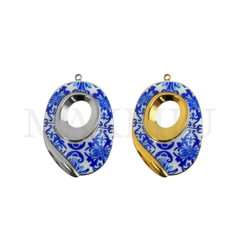 Stainless Steel Pendant - Portuguese Tile 28x41mm