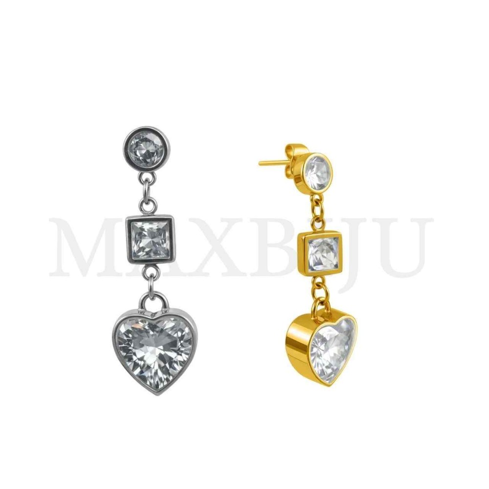 Steel Heart Earrings - 12x36mm