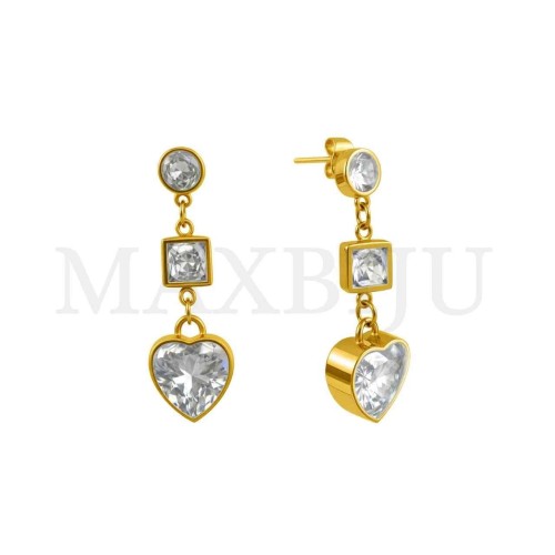 Steel Heart Earrings - 12x36mm