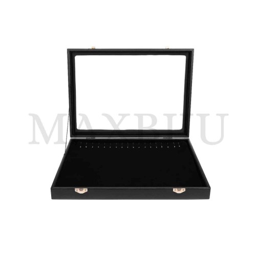 Imitation Leather Necklace Tray with Clear Lid 35x24cm
