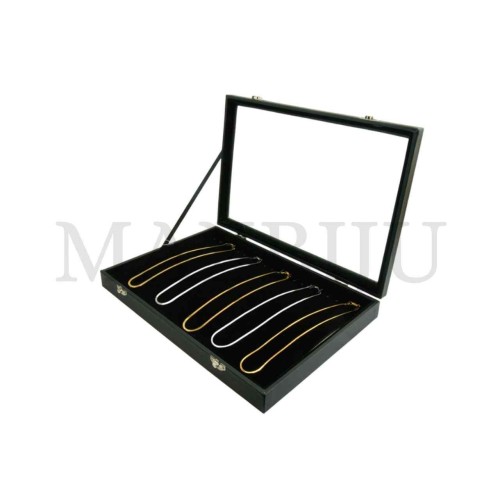 Imitation Leather Necklace Tray with Clear Lid 35x24cm
