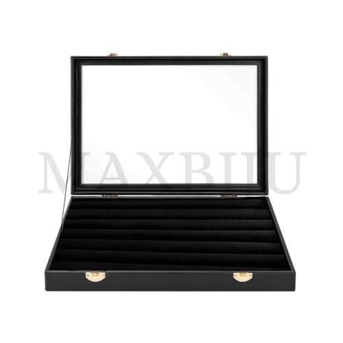 Imitation Leather Ring Tray with Clear Lid 35x24cm