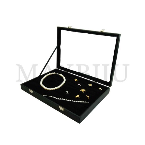 Imitation Leather Ring Tray with Clear Lid 35x24cm